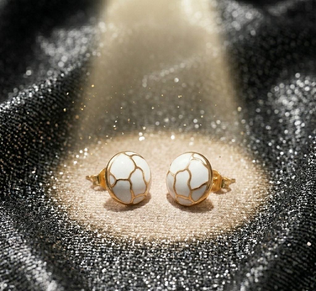 Elegant Korean Mosaic Earrings,Bold Premium Matte Studs White Color