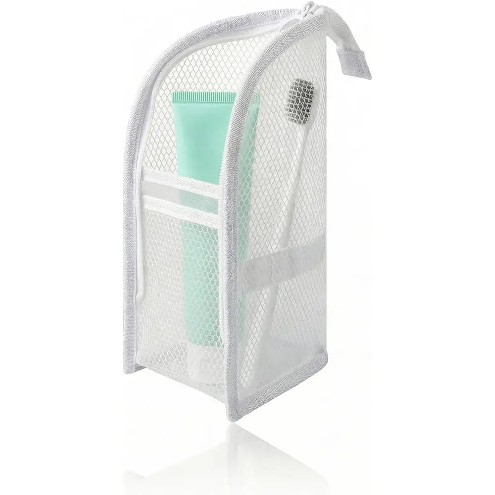 Portable Clear Hanging Toiletry Bag, Lightweight Mesh Travel Organizer with Large Capacity for Cosmetics and Accessories (White)