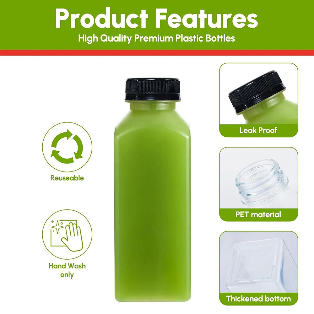12oz  Plastic Bottles–Clear Reusable Juice Bottles,Disposable Empty bottles for smoothies,Juice containers