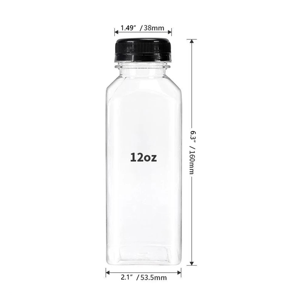 12oz  Plastic Bottles–Clear Reusable Juice Bottles,Disposable Empty bottles for smoothies,Juice containers