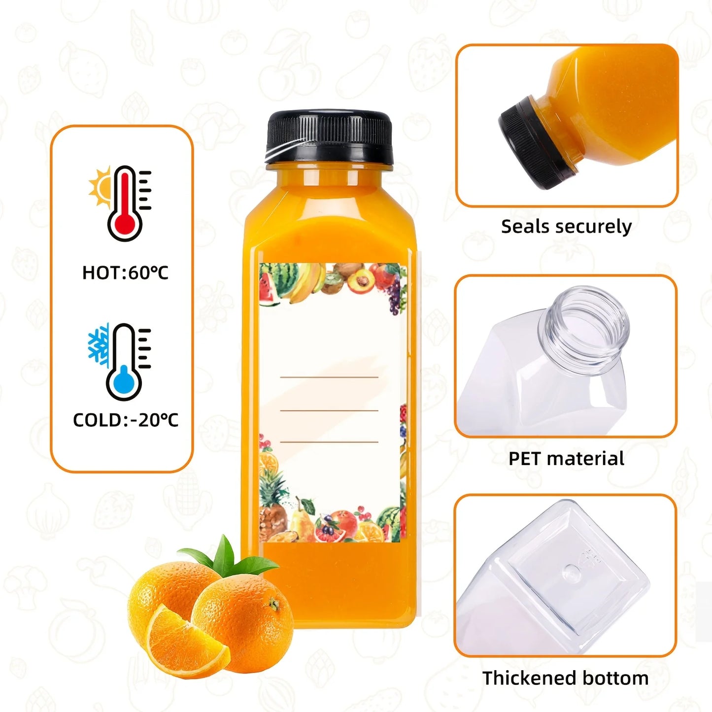 us128pcs 12Oz Empty Plastic Bottles, Bulk Reusable Bottles, Juice Containers, Clear Juicing Bottles For Juice, Smoothies, Ginger, Tea, Coffee. Funnel & Brush (Color Random).d