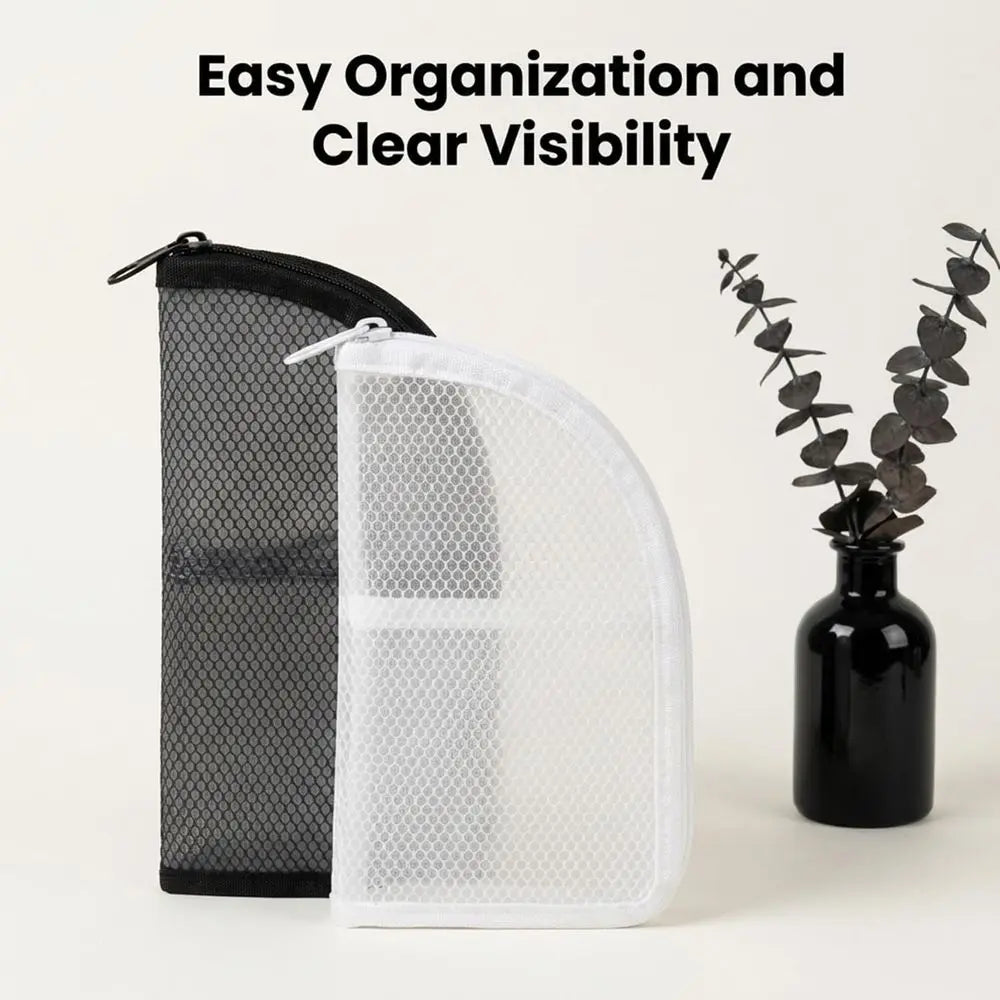 Portable Clear Hanging Toiletry Bag, Lightweight Mesh Travel Organizer with Large Capacity for Cosmetics and Accessories (White)