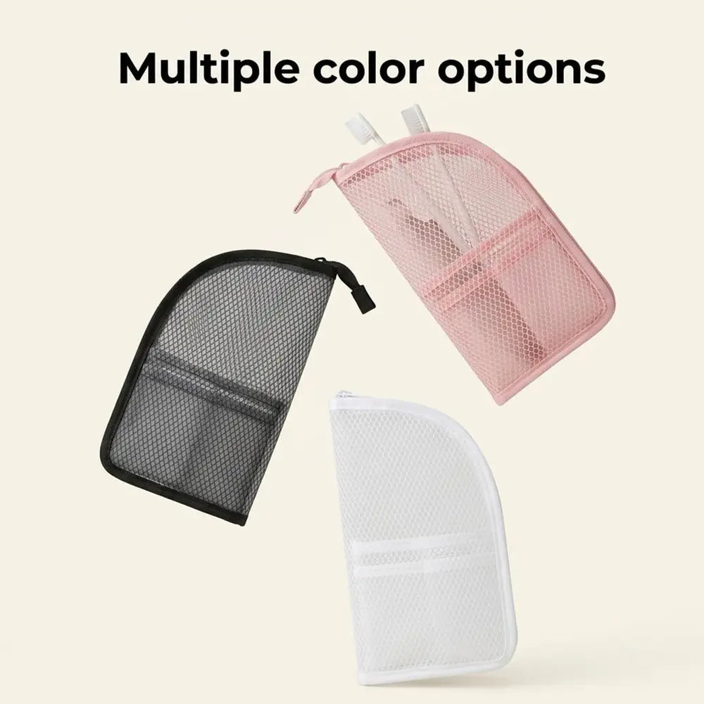 Portable Clear Hanging Toiletry Bag, Lightweight Mesh Travel Organizer with Large Capacity for Cosmetics and Accessories (White)