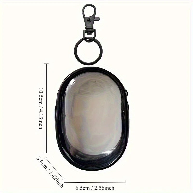 1Pcs Clear PVC Storage Bag, Mini Zipper Pouch with Keychain, Portable Case for Earphone Charger, Travel Small Daily Accessories