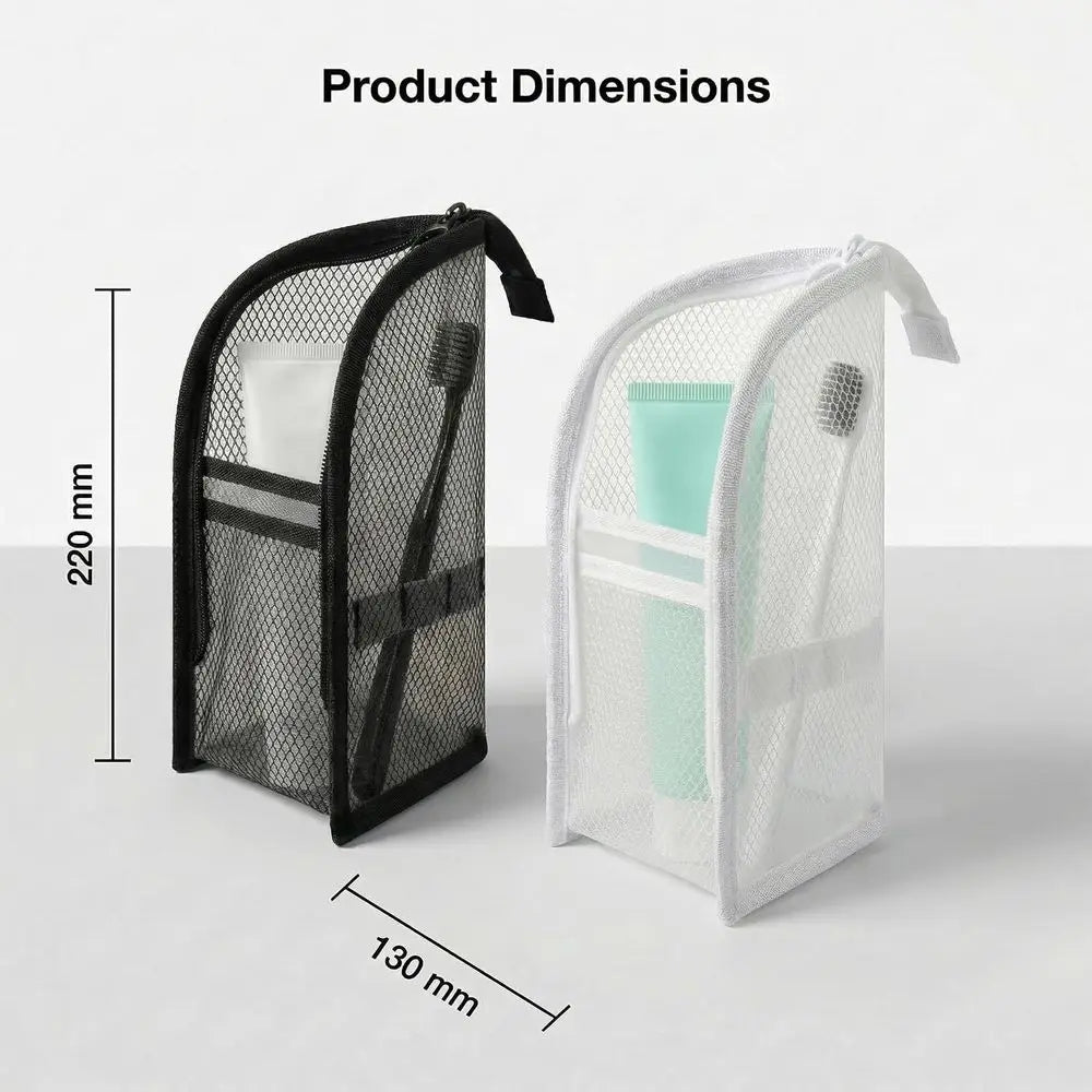 Portable Clear Hanging Toiletry Bag, Lightweight Mesh Travel Organizer with Large Capacity for Cosmetics and Accessories (White)