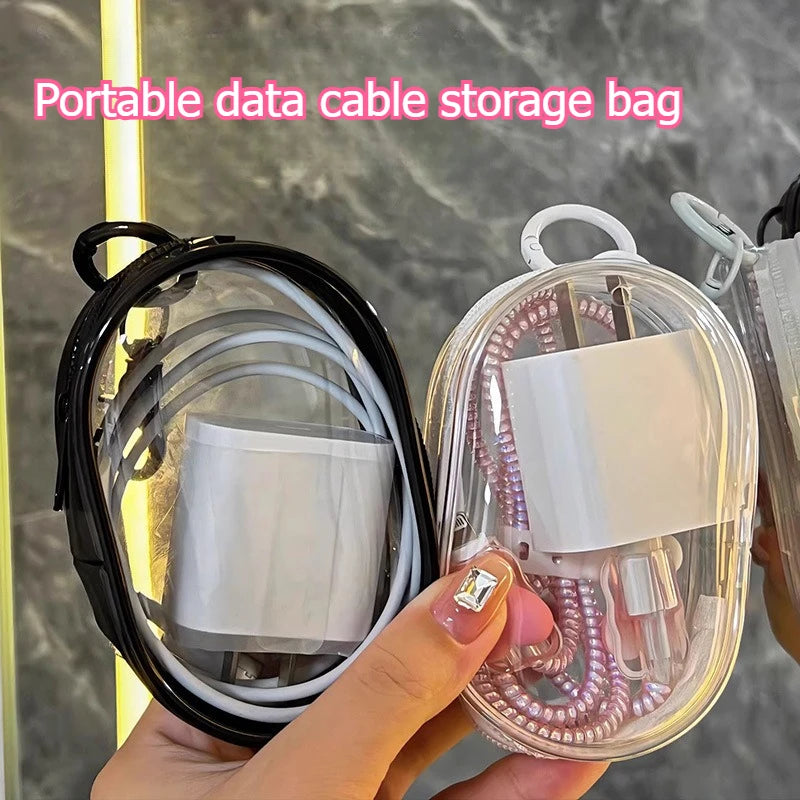 1Pcs Clear PVC Storage Bag, Mini Zipper Pouch with Keychain, Portable Case for Earphone Charger, Travel Small Daily Accessories