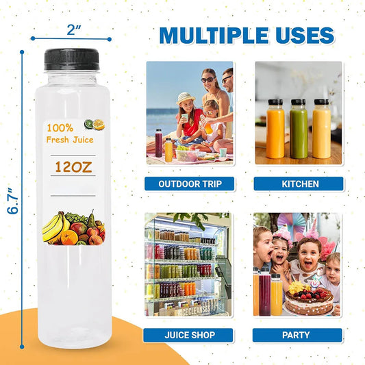 12OZ Juice Bottles with Caps Bulk, Empty Plastic Bottles with Tamper Evident Lids for Juicing,Protein Drinks and Beverage Drink