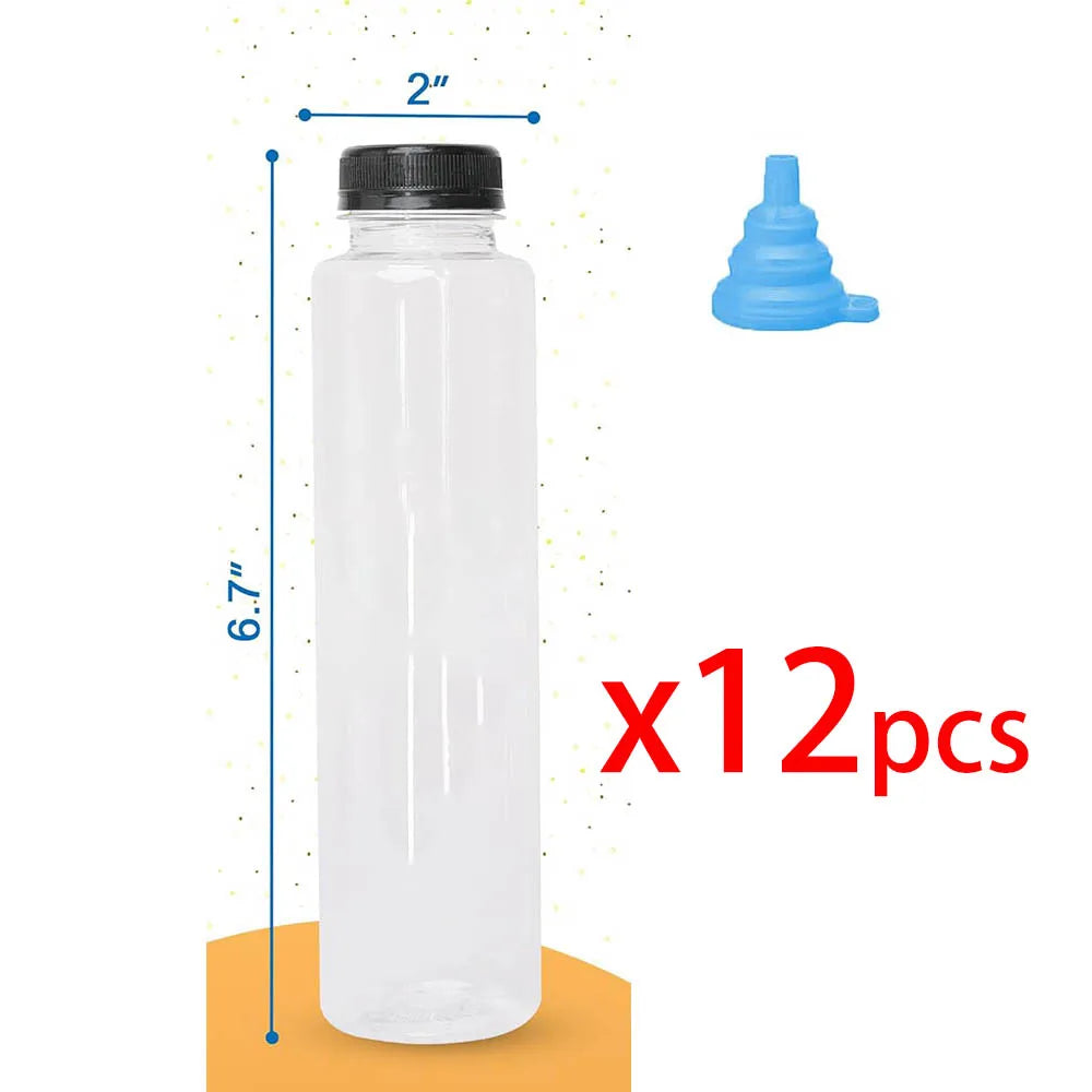 12OZ Juice Bottles with Caps Bulk, Empty Plastic Bottles with Tamper Evident Lids for Juicing,Protein Drinks and Beverage Drink