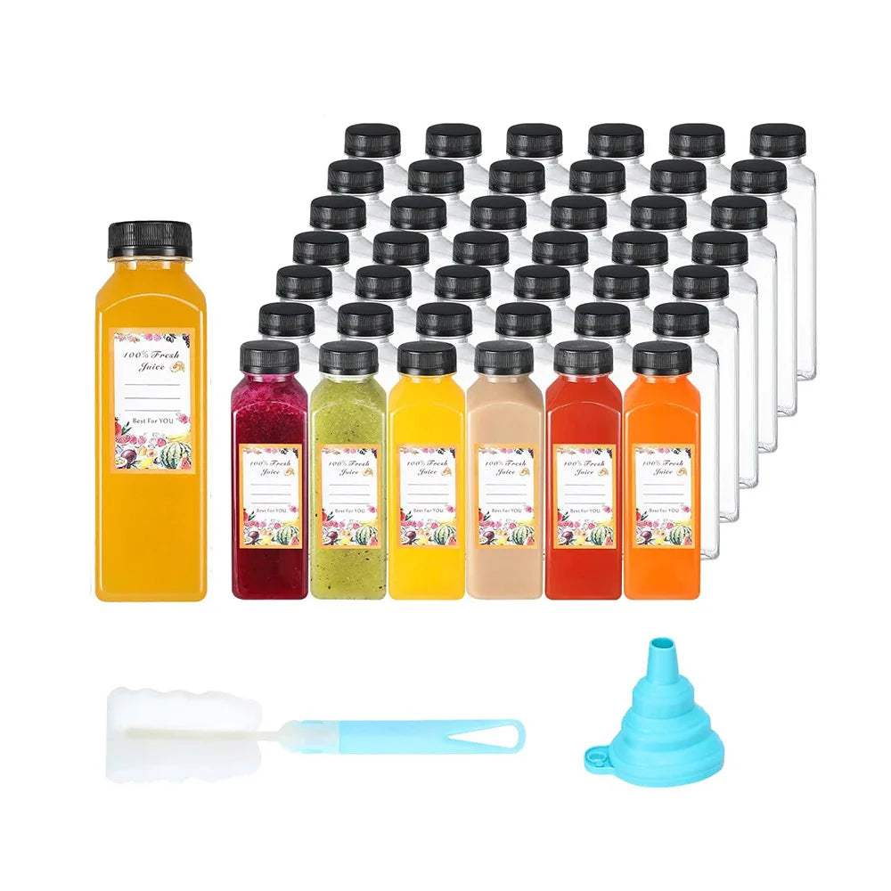 12oz  Plastic Bottles–Clear Reusable Juice Bottles,Disposable Empty bottles for smoothies,Juice containers