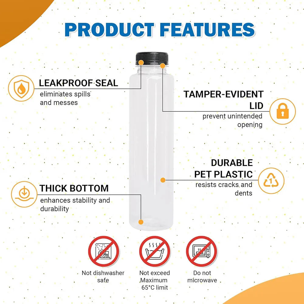 12OZ Juice Bottles with Caps Bulk, Empty Plastic Bottles with Tamper Evident Lids for Juicing,Protein Drinks and Beverage Drink
