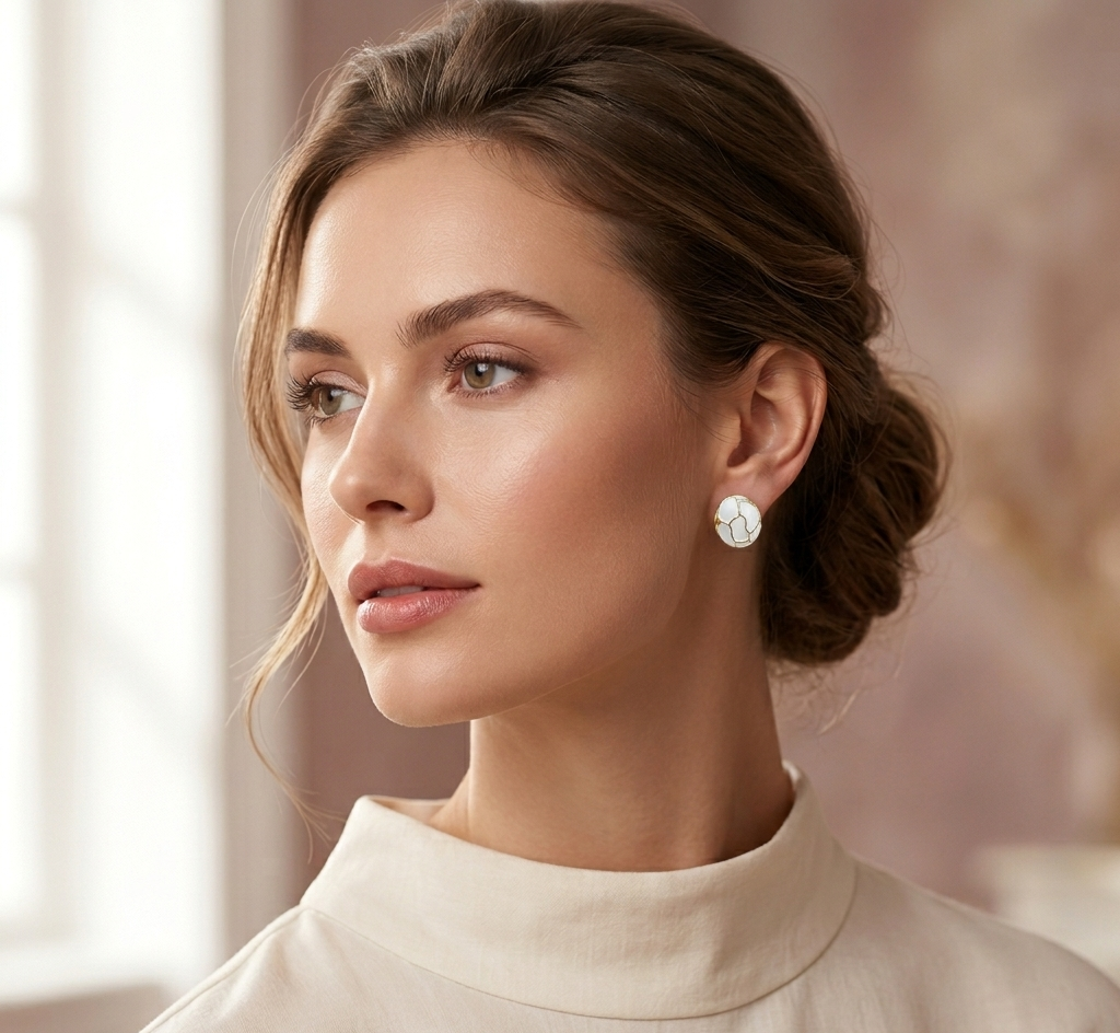Elegant Korean Mosaic Earrings,Bold Premium Matte Studs White Color