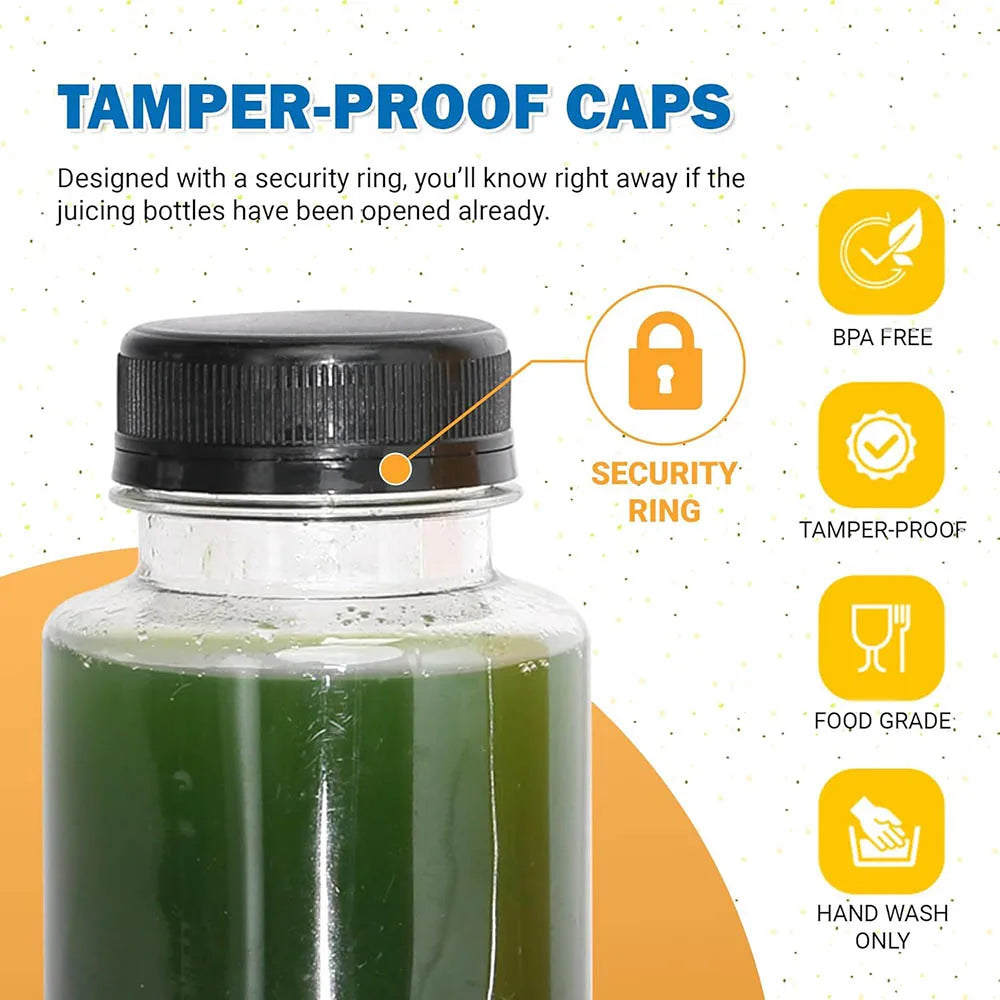 12OZ Juice Bottles with Caps Bulk, Empty Plastic Bottles with Tamper Evident Lids for Juicing,Protein Drinks and Beverage Drink