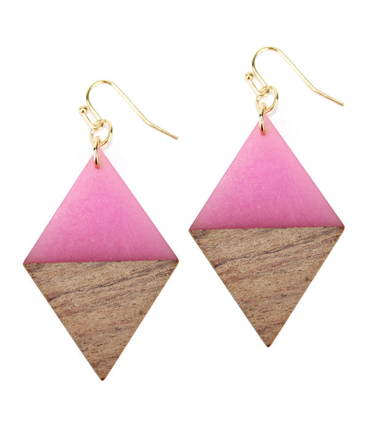 RESIN AND WOOD EARRING - DIAMOND