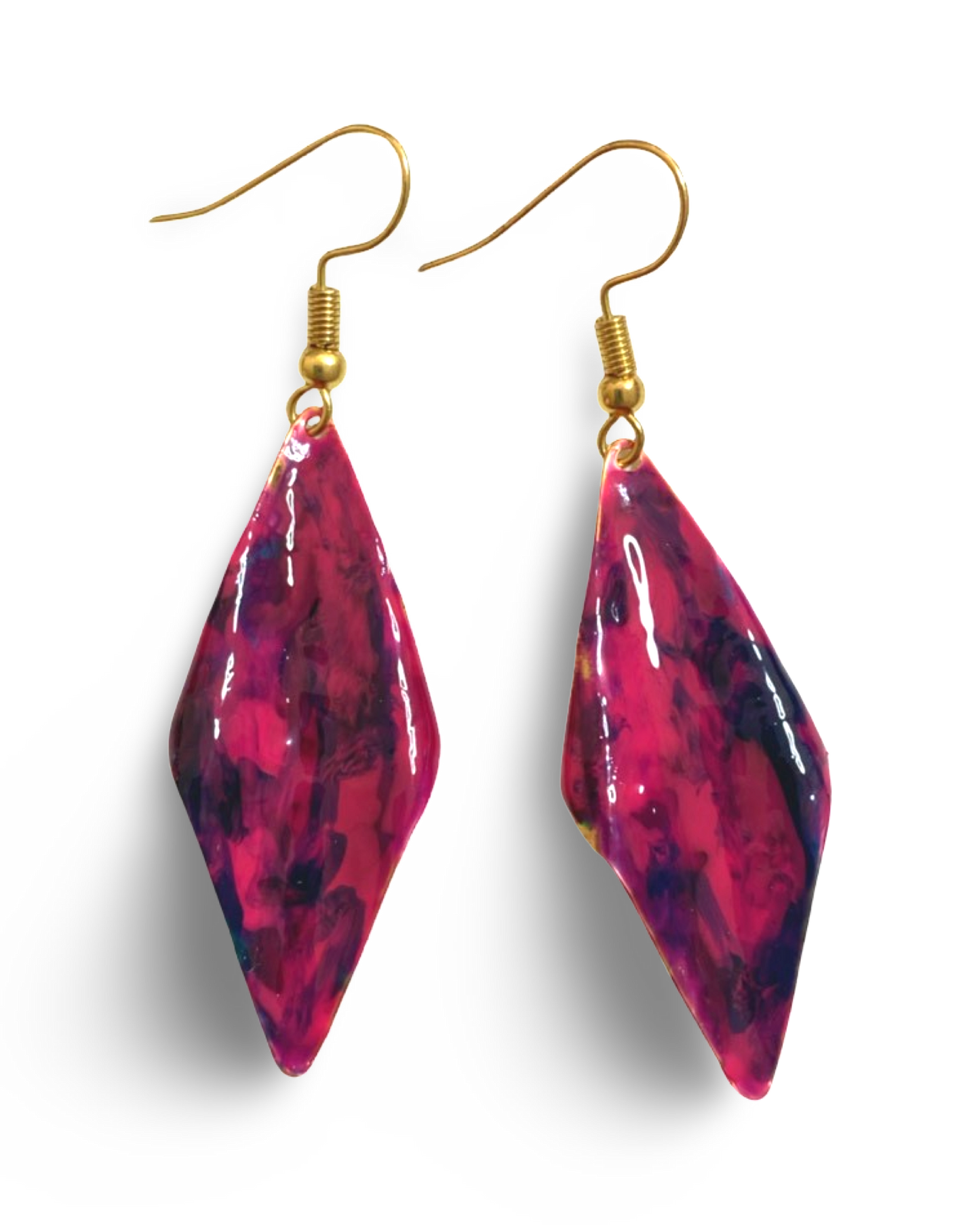 Hand Painted Purple Marbleized Hammered Wavy Dangle Earrings